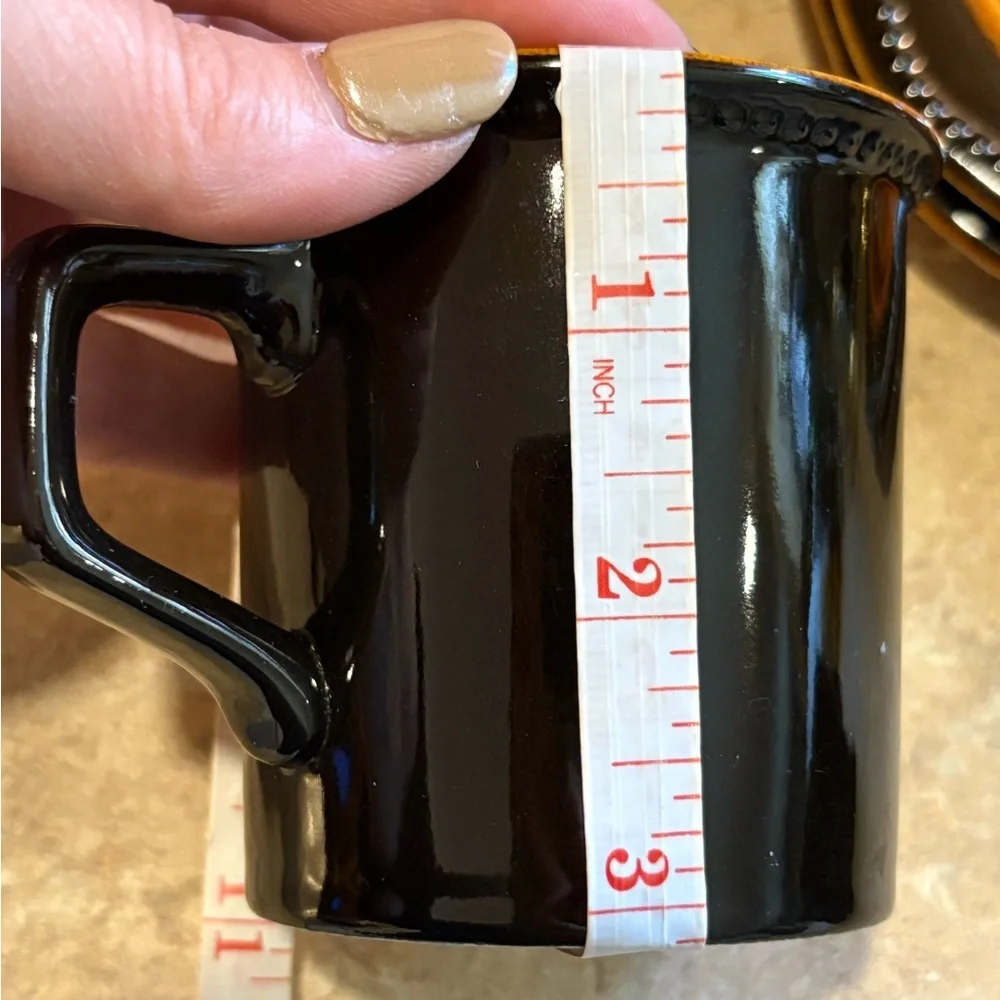 Vintage Sears Ironstone Octagon Amber Black and Brown Coffee Cup Set of 2